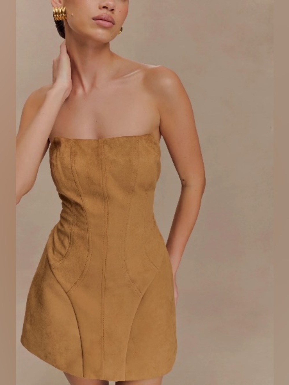 Meshki Andy Faux Suede Mini Dress - Camel - Picture 5 of 10